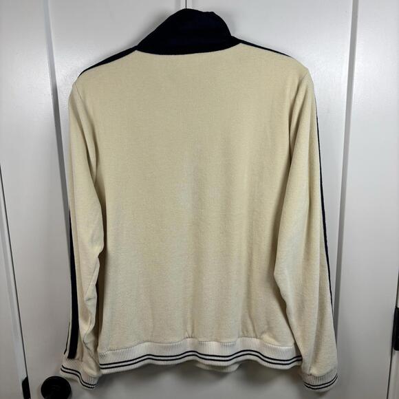 Faherty Richie Velour Velvet Cream & Navy Blue Quarter Zip Women’s Size Large - Picture 4 of 7